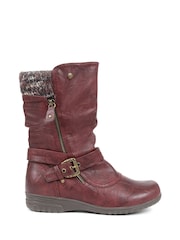 Красный - Pavers Knitted Cuff Buckle Slouch Mid-Calf Boots - Image 1 of 3