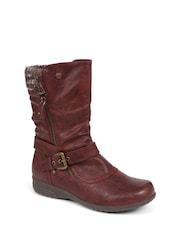 Красный - Pavers Knitted Cuff Buckle Slouch Mid-Calf Boots - Image 2 of 3