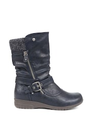 Синий - Pavers Knitted Cuff Buckle Slouch Mid-Calf Boots - Image 1 of 5