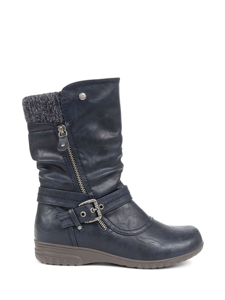 Синий - Pavers Knitted Cuff Buckle Slouch Mid-Calf Boots - Image 1 of 5