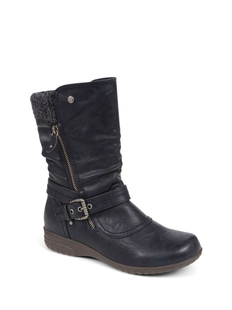 Синий - Pavers Knitted Cuff Buckle Slouch Mid-Calf Boots - Image 2 of 5