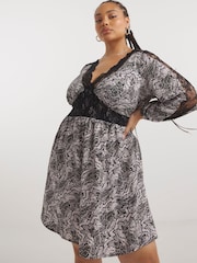 Simply Be Grey Animal Lace Insert Skater Dress - Image 1 of 4