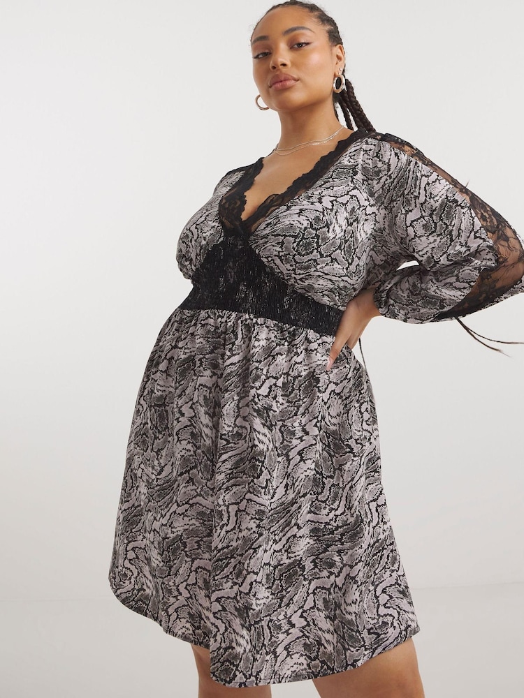 Simply Be Skaterkleid mit Animalprint und Spitzenbesatz - Bild 1 von 4 Simply Be Skaterkleid mit Animalprint und Spitzenbesatz - Bild 1 von 4