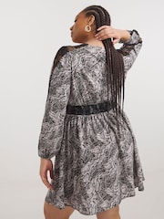 Simply Be Grey Animal Lace Insert Skater Dress - Image 2 of 4