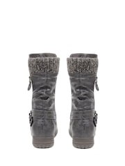 Pavers Grey Knitted Cuff Buckle Slouch Mid-Calf Boots - Image 3 of 4