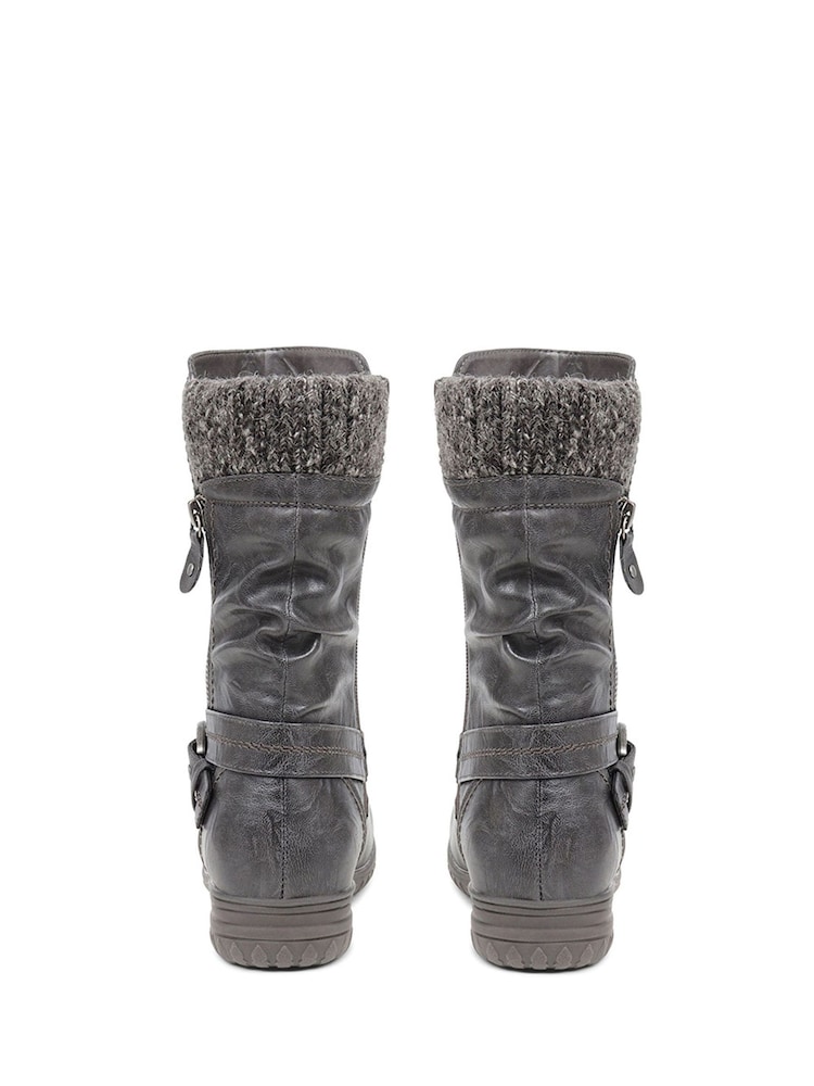 Pavers Grey Knitted Cuff Buckle Slouch Mid-Calf Boots - Image 4 of 4