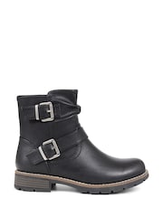 Pavers Chunky Buckle Detail Black Ankle Boots - Image 1 of 5