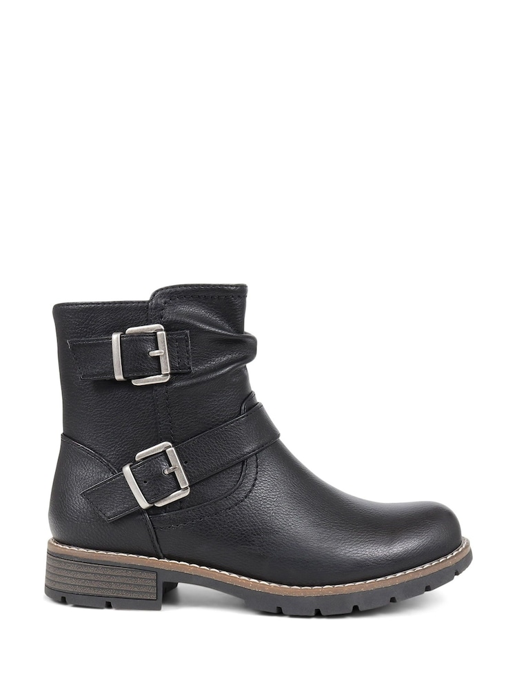 Pavers Chunky Buckle Detail Black Ankle Boots - Image 1 of 5