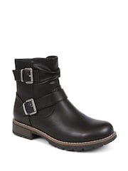 Pavers Chunky Buckle Detail Black Ankle Boots - Image 2 of 5