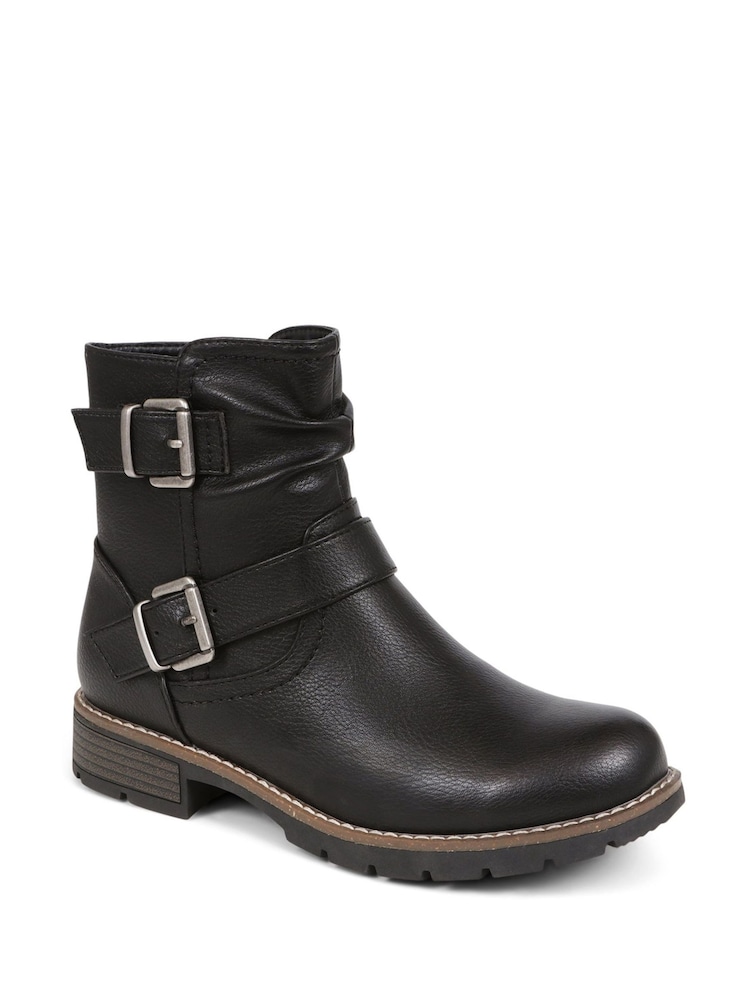 Pavers Chunky Buckle Detail Black Ankle Boots - Image 2 of 5