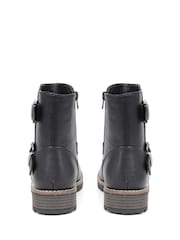 Pavers Chunky Buckle Detail Black Ankle Boots - Image 3 of 5