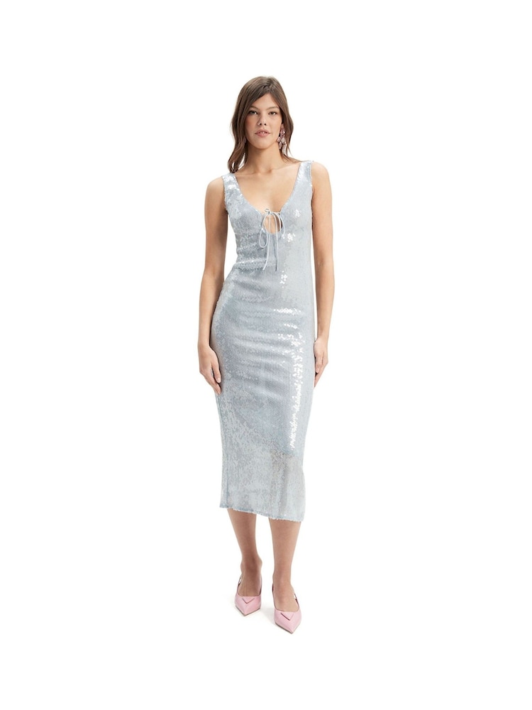 Bardot Blue Sequin Midi Dress - Image 2 of 6