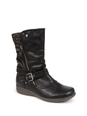 Черный - Pavers Knitted Cuff Buckle Slouch Mid-Calf Boots - Image 2 of 5