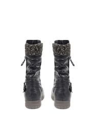 Черный - Pavers Knitted Cuff Buckle Slouch Mid-Calf Boots - Image 3 of 5