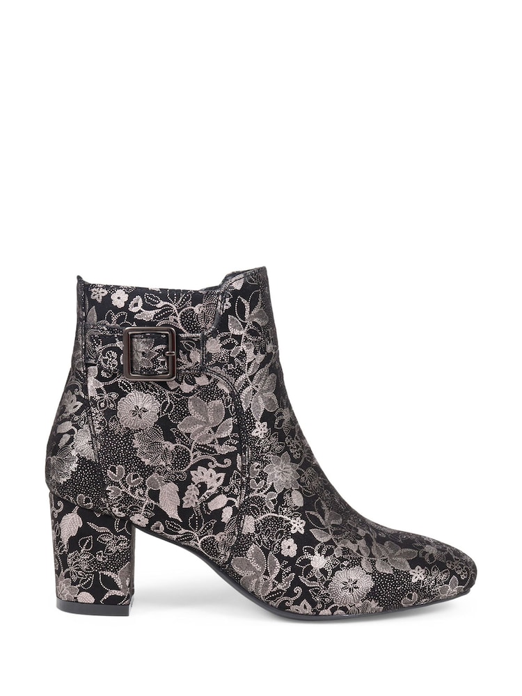 Pavers Black Pavers Heeled Floral Black Ankle Boots - Image 1 of 5