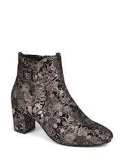 Pavers Black Pavers Heeled Floral Black Ankle Boots - Image 2 of 5