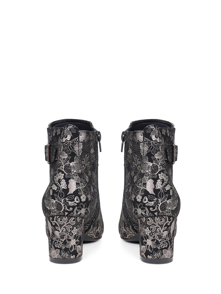 Pavers Black Pavers Heeled Floral Black Ankle Boots - Image 3 of 5