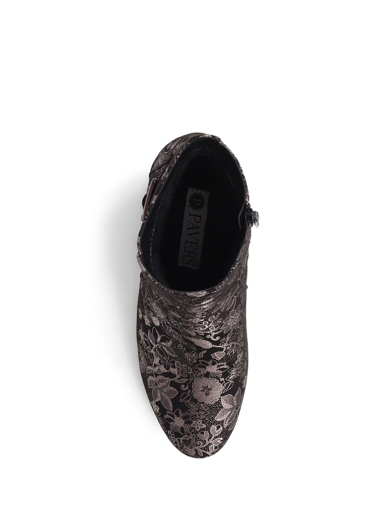 Pavers Black Pavers Heeled Floral Black Ankle Boots - Image 4 of 5