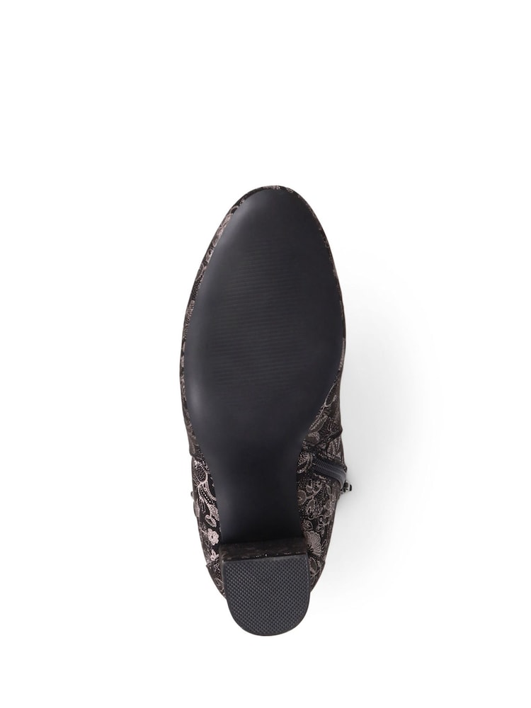 Pavers Black Pavers Heeled Floral Black Ankle Boots - Image 5 of 5