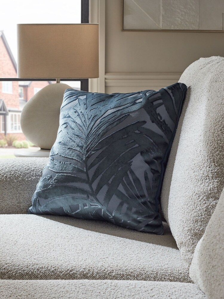 Navy Cut Velvet Leaf 50 x 50cm Cushion - Image 1 of 4