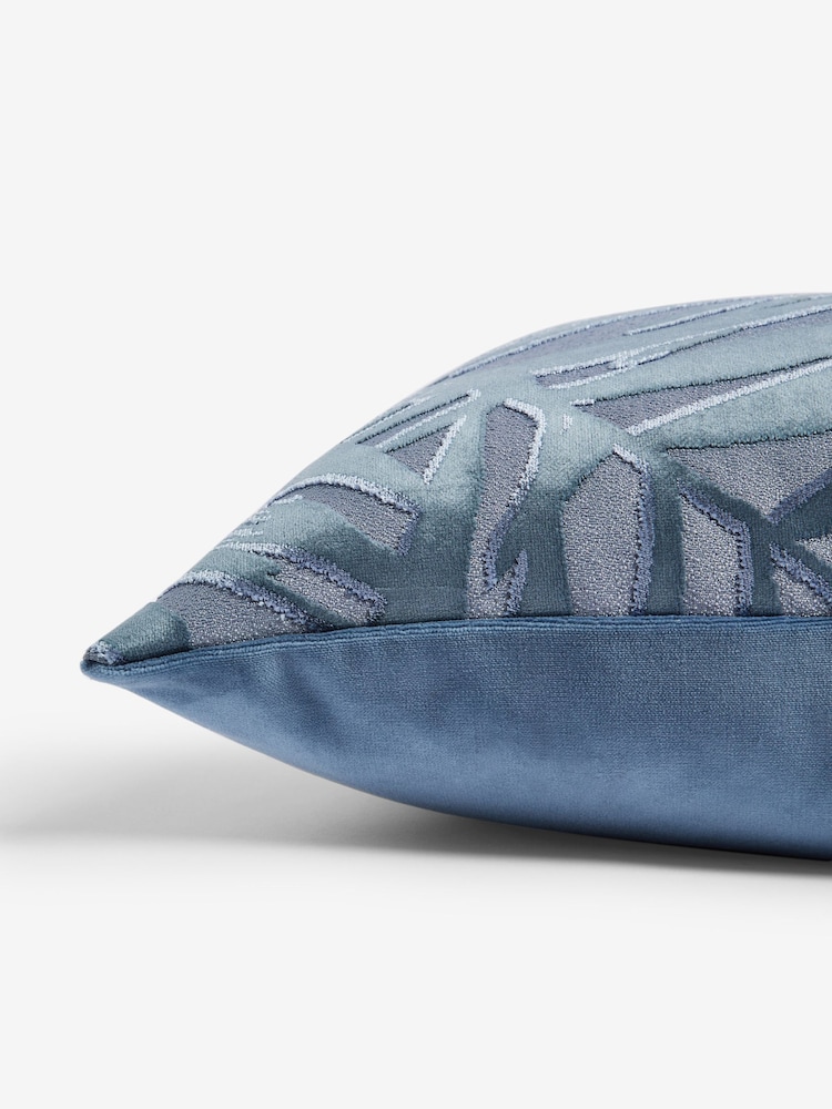 Navy Cut Velvet Leaf 50 x 50cm Cushion - Image 2 of 4