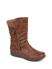 Коричневый - Pavers Knitted Cuff Buckle Slouch Mid-Calf Boots - Image 2 of 5