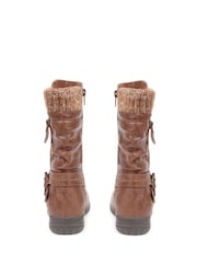 Коричневый - Pavers Knitted Cuff Buckle Slouch Mid-Calf Boots - Image 3 of 5