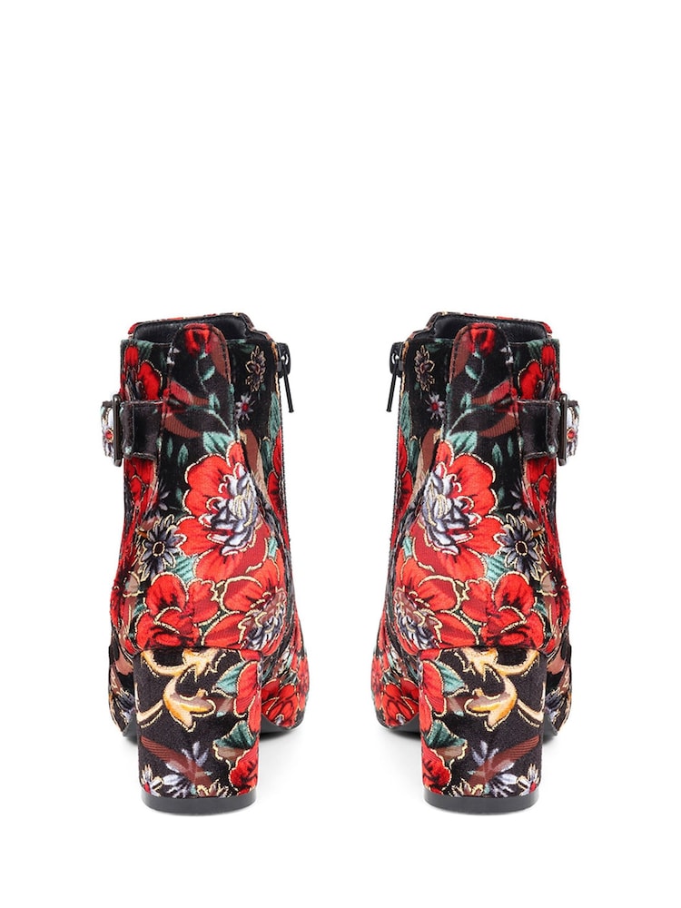 Pavers Red Pavers Heeled Floral Black Ankle Boots - Image 3 of 5