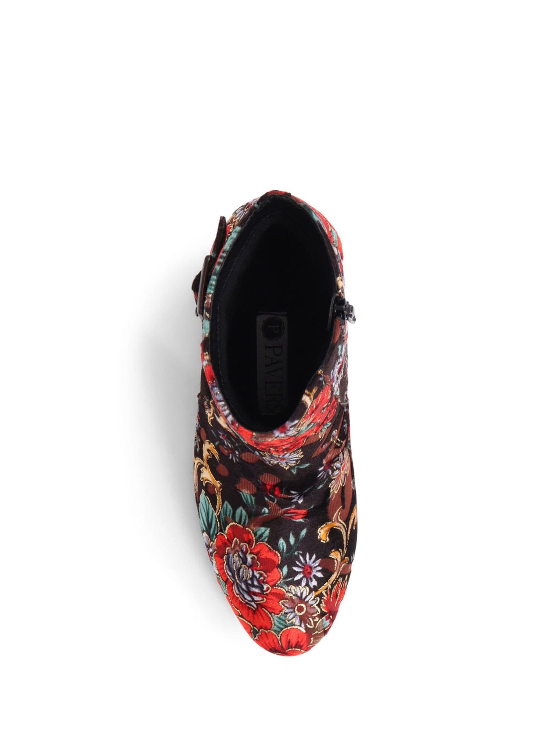 Pavers Red Heeled Floral Ankle Boots