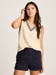 Joules Deuce Cream Cable Knitted V-Neck Vest - Image 1 of 5