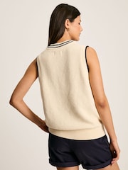 Joules Deuce Cream Cable Knitted V-Neck Vest - Image 2 of 5