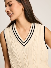 Joules Deuce Cream Cable Knitted V-Neck Vest - Image 4 of 5
