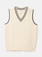 Joules Deuce Cream Cable Knitted V-Neck Vest - Image 5 of 5