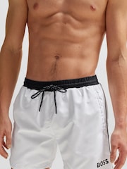 BOSS White Contrast-logo Swim Shorts In Recycled Material - Image 1 of 3