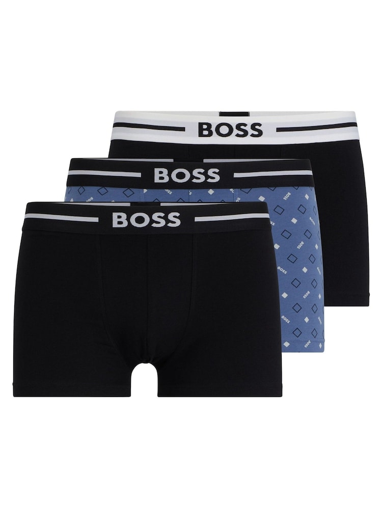 BOSS Blue Stretch-Cotton Trunks 3 Pack With Logo Waistbands - Image 1 of 6