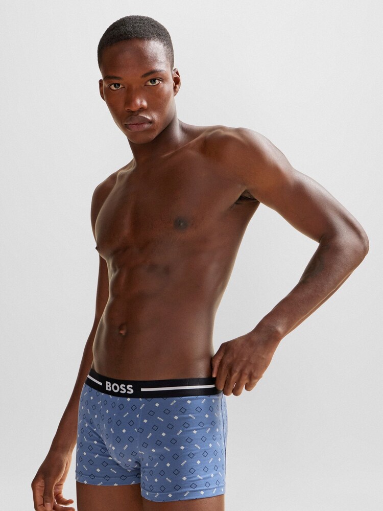 BOSS Blue Stretch-Cotton Trunks 3 Pack With Logo Waistbands - Image 2 of 6
