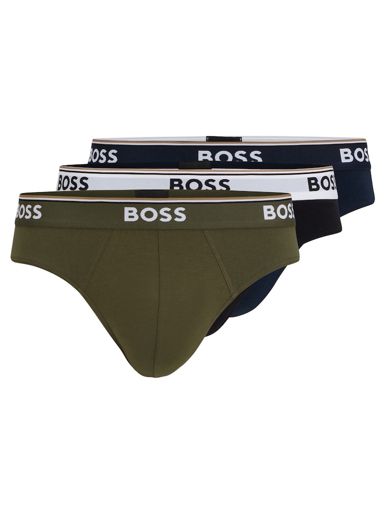 BOSS Green/Black/Black Stretch-Cotton Logo Waistband Boxer Briefs 3 Pack - Image 1 of 7