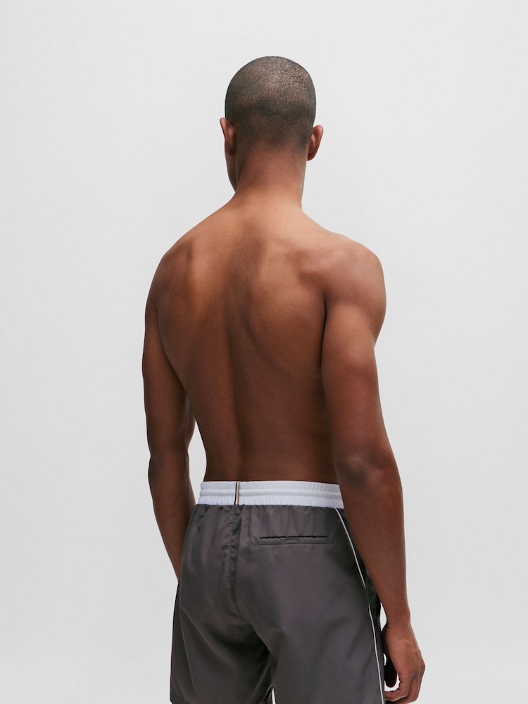 BOSS Grey Contrast-logo Swim Shorts In Recycled Material - Image 2 of 4