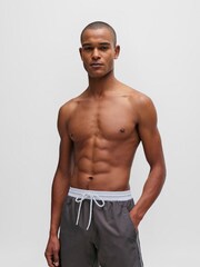 BOSS Grey Contrast-logo Swim Shorts In Recycled Material - Image 3 of 4