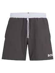 BOSS Grey Contrast-logo Swim Shorts In Recycled Material - Image 4 of 4