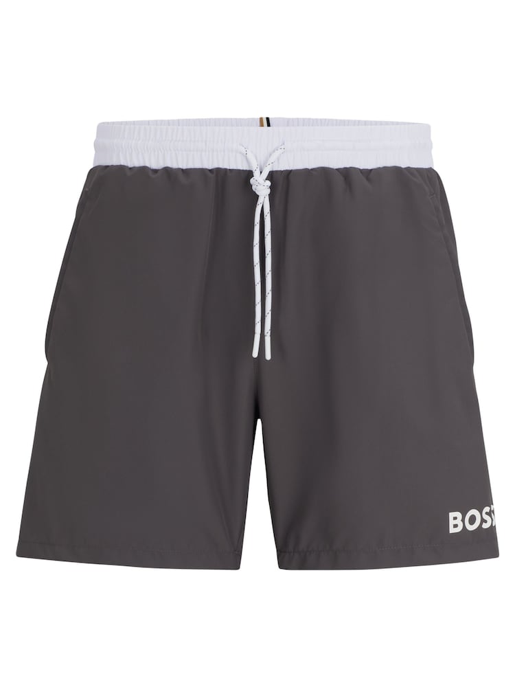 BOSS Grey Contrast-logo Swim Shorts In Recycled Material - Image 4 of 4