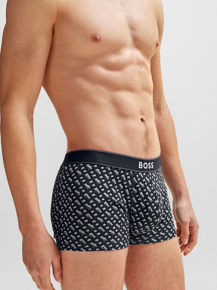 BOSS Black Cotton Stretch Printed Regular Rise Trunks - Image 2 of 5