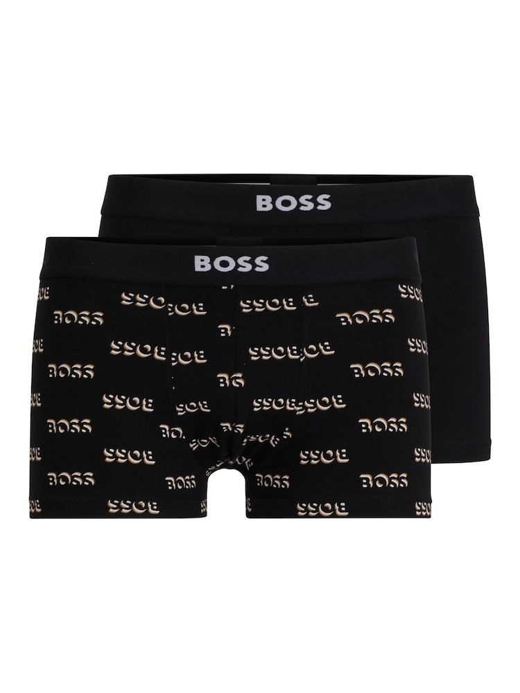 BOSS Black Two-Pack of Stretch-Cotton Trunks With Logo Waistbands - Image 1 of 6 BOSS Black Two-Pack of Stretch-Cotton Trunks With Logo Waistbands - Image 1 of 6