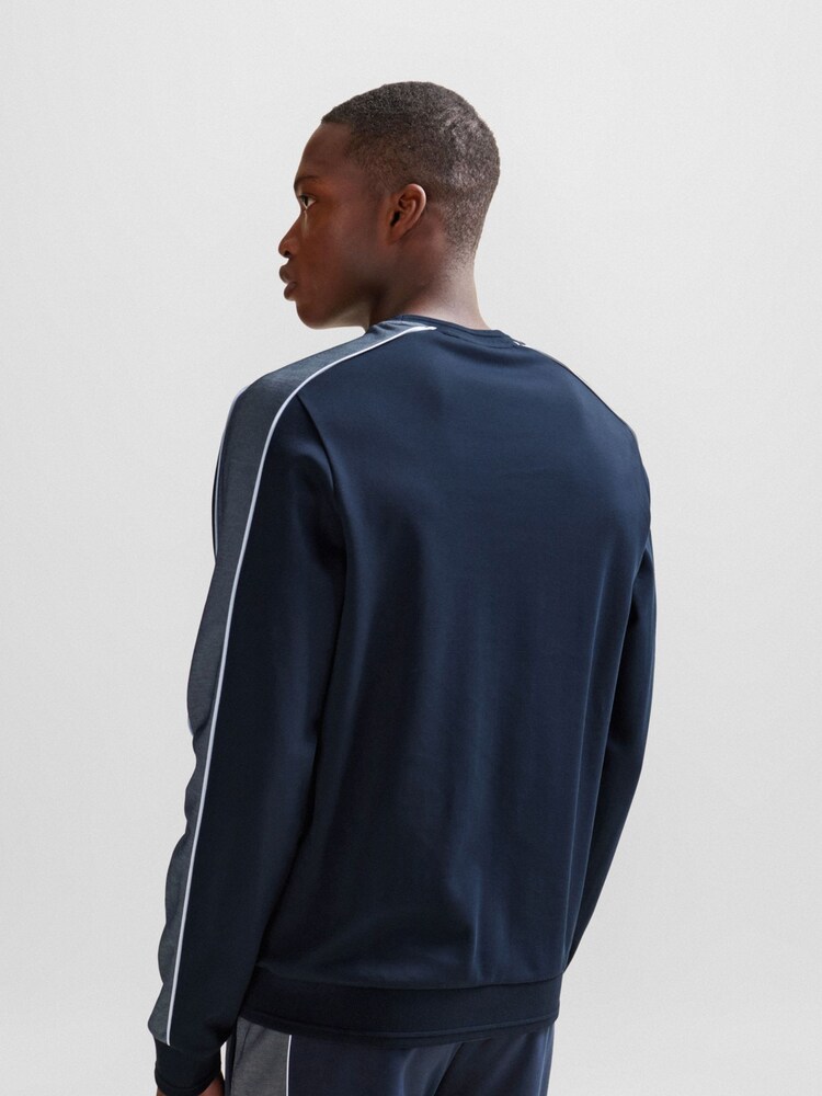 BOSS Blue Contrast Panel Logo Jersey Sweatshirt - Image 2 of 5 BOSS Blue Contrast Panel Logo Jersey Sweatshirt - Image 2 of 5