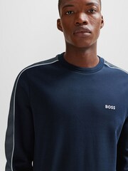 BOSS Blue Contrast Panel Logo Jersey Sweatshirt - Image 4 of 5