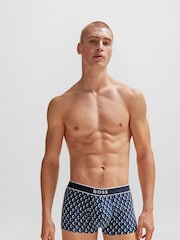 BOSS Blue Cotton Stretch Printed Regular Rise Trunks - Image 1 of 5