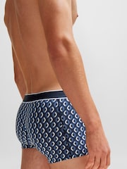 BOSS Blue Cotton Stretch Printed Regular Rise Trunks - Image 3 of 5