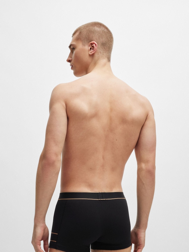 BOSS Black Stretch-cotton Trunks With Stripes And Branding - Image 2 of 5