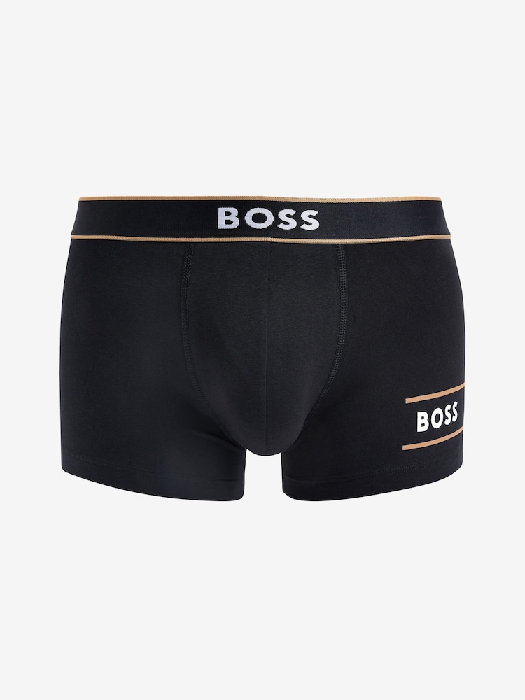 BOSS Black Stretch-cotton Trunks With Stripes And Branding - Image 5 of 5