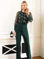 Hot Squash Green Ponte Jumpsuit with Blouson Sleeves - Image 1 of 4